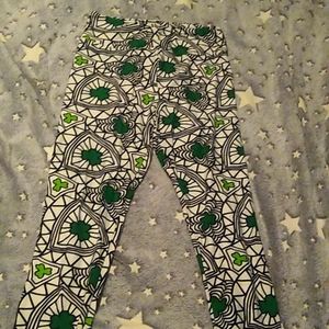 LuLaRoe leggings, OS, black and white with green shamrocks